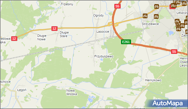 mapa Przybyszewo gmina Święciechowa, Przybyszewo gmina Święciechowa na mapie Targeo