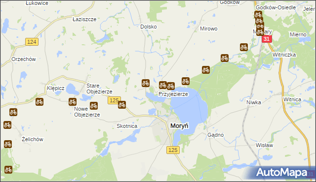 mapa Przyjezierze gmina Moryń, Przyjezierze gmina Moryń na mapie Targeo