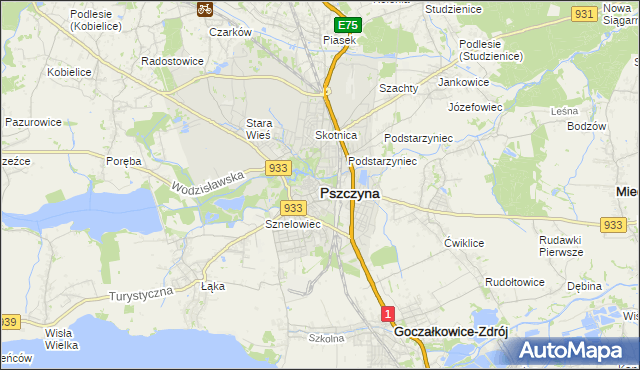 mapa Pszczyny, Pszczyna na mapie Targeo