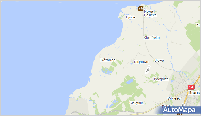 mapa Różaniec gmina Braniewo, Różaniec gmina Braniewo na mapie Targeo