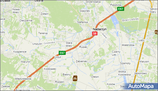 mapa Rusiec gmina Nadarzyn, Rusiec gmina Nadarzyn na mapie Targeo