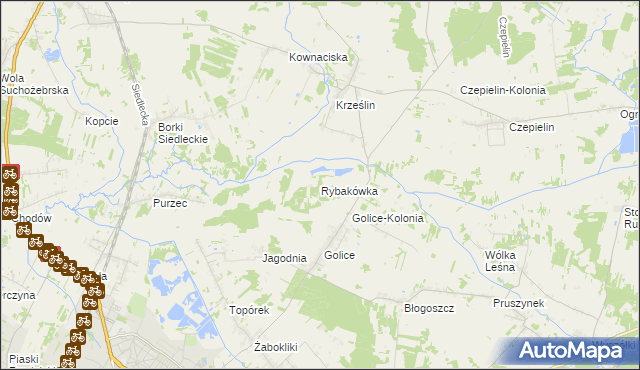 mapa Rybakówka gmina Siedlce, Rybakówka gmina Siedlce na mapie Targeo