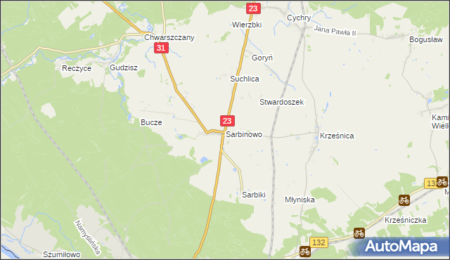 mapa Sarbinowo gmina Dębno, Sarbinowo gmina Dębno na mapie Targeo