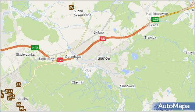 mapa Sianów, Sianów na mapie Targeo