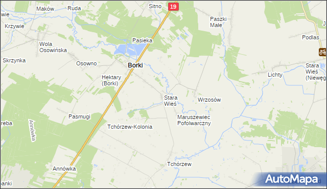 mapa Stara Wieś gmina Borki, Stara Wieś gmina Borki na mapie Targeo