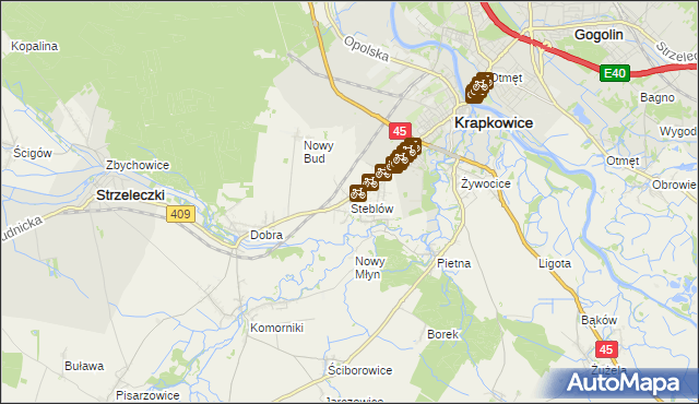 mapa Steblów gmina Krapkowice, Steblów gmina Krapkowice na mapie Targeo