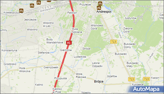 mapa Stróża gmina Andrespol, Stróża gmina Andrespol na mapie Targeo