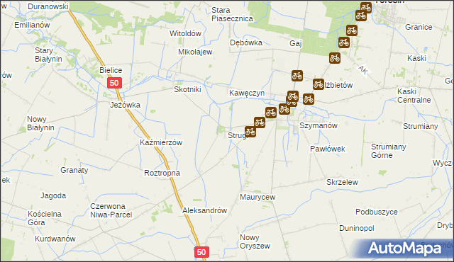 mapa Strugi gmina Teresin, Strugi gmina Teresin na mapie Targeo