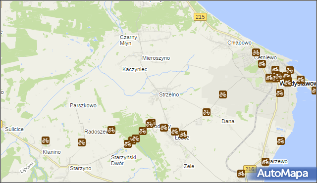 mapa Strzelno gmina Puck, Strzelno gmina Puck na mapie Targeo