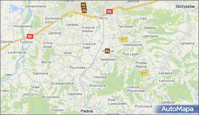 mapa Świebodzin gmina Pleśna, Świebodzin gmina Pleśna na mapie Targeo