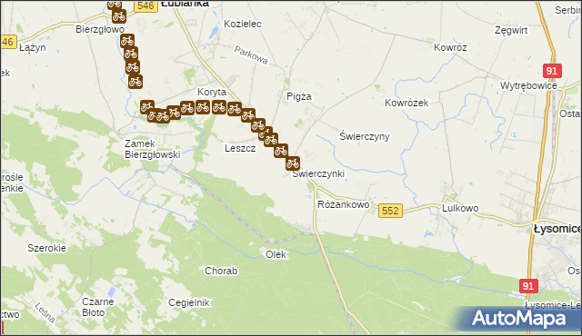 mapa Świerczynki gmina Łysomice, Świerczynki gmina Łysomice na mapie Targeo