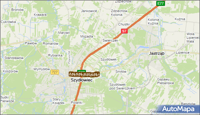 mapa Szydłówek gmina Szydłowiec, Szydłówek gmina Szydłowiec na mapie Targeo