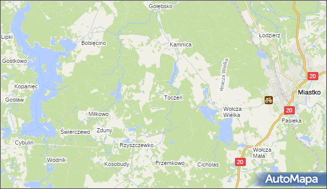 mapa Toczeń gmina Miastko, Toczeń gmina Miastko na mapie Targeo