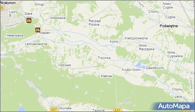 mapa Trzcinka gmina Poświętne, Trzcinka gmina Poświętne na mapie Targeo