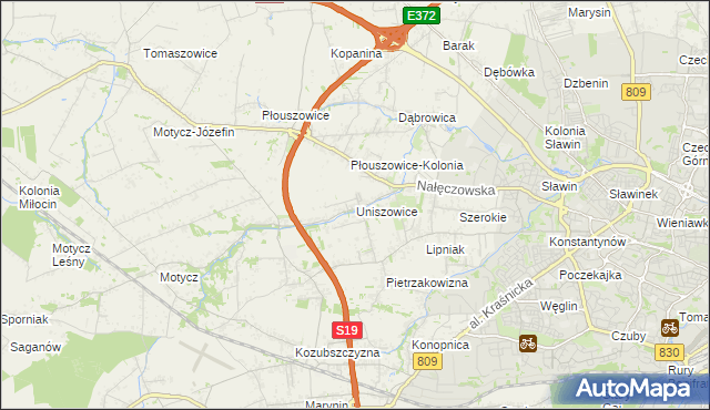 mapa Uniszowice, Uniszowice na mapie Targeo