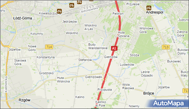 mapa Wandalin gmina Brójce, Wandalin gmina Brójce na mapie Targeo