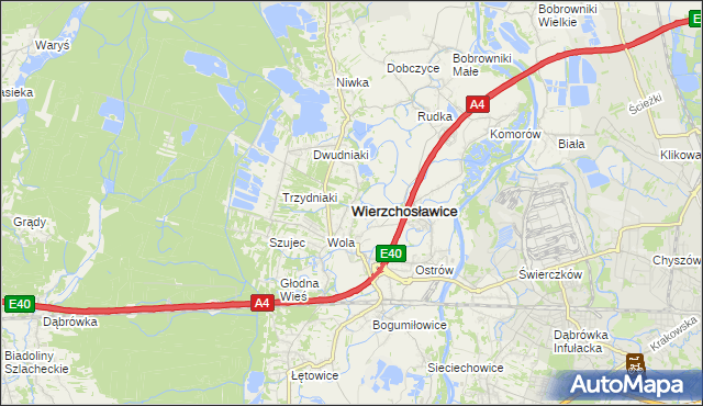 mapa Wierzchosławice powiat tarnowski, Wierzchosławice powiat tarnowski na mapie Targeo