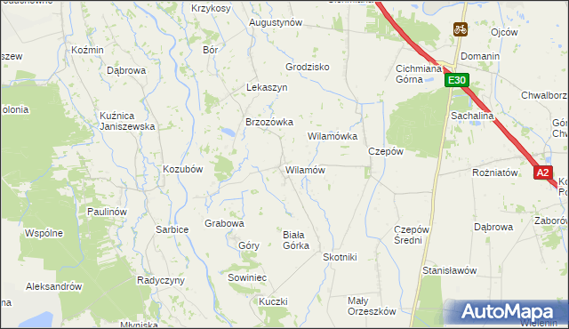 mapa Wilamów gmina Uniejów, Wilamów gmina Uniejów na mapie Targeo