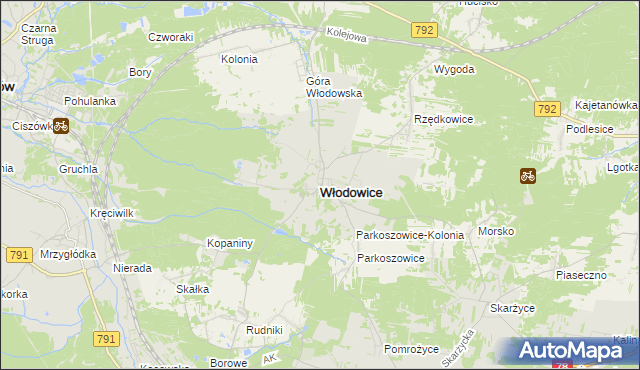 mapa Włodowice powiat zawierciański, Włodowice powiat zawierciański na mapie Targeo