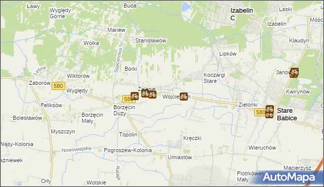 mapa Wojcieszyn gmina Stare Babice, Wojcieszyn gmina Stare Babice na mapie Targeo