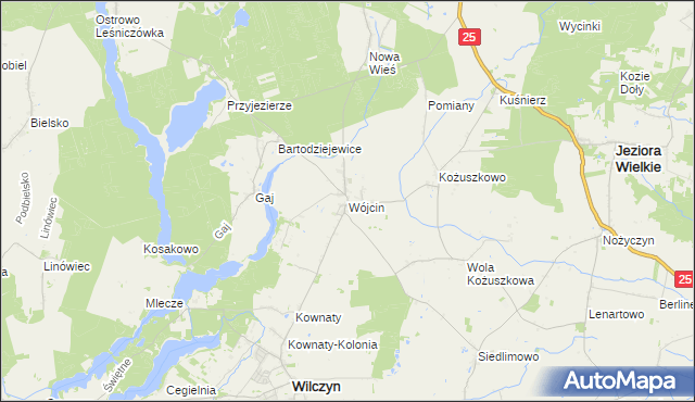 mapa Wójcin gmina Jeziora Wielkie, Wójcin gmina Jeziora Wielkie na mapie Targeo