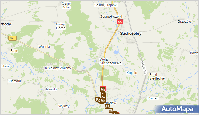 mapa Wola Suchożebrska, Wola Suchożebrska na mapie Targeo