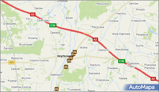 mapa Wólka gmina Wartkowice, Wólka gmina Wartkowice na mapie Targeo