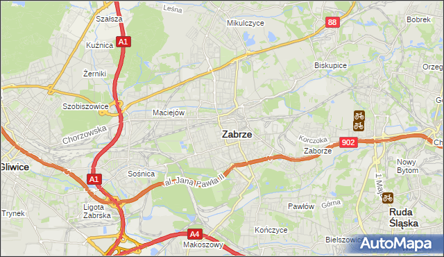 mapa Zabrza, Zabrze na mapie Targeo