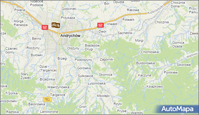 mapa Zagórnik gmina Andrychów, Zagórnik gmina Andrychów na mapie Targeo