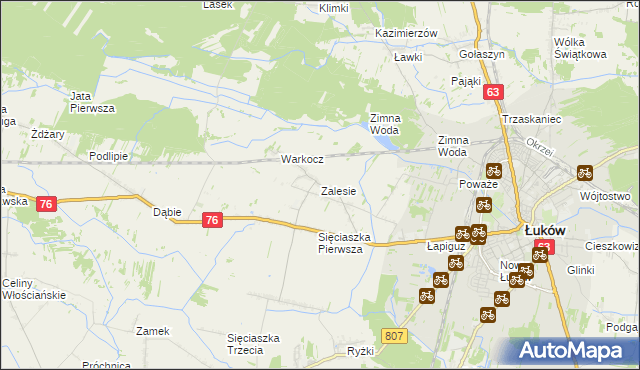 mapa Zalesie gmina Łuków, Zalesie gmina Łuków na mapie Targeo