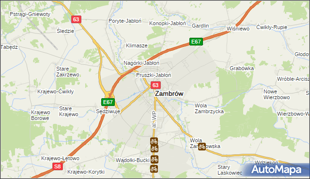 mapa Zambrów, Zambrów na mapie Targeo
