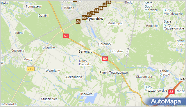 mapa Zazdrość gmina Radziejowice, Zazdrość gmina Radziejowice na mapie Targeo