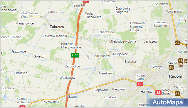 mapa Zdziechów gmina Zakrzew, Zdziechów gmina Zakrzew na mapie Targeo