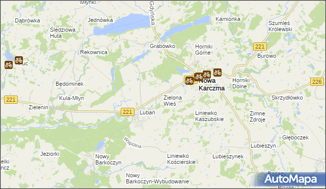 mapa Zielona Wieś gmina Nowa Karczma, Zielona Wieś gmina Nowa Karczma na mapie Targeo