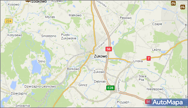 mapa Żukowo powiat kartuski, Żukowo powiat kartuski na mapie Targeo