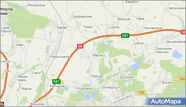 mapa Bąków gmina Długołęka, Bąków gmina Długołęka na mapie Targeo