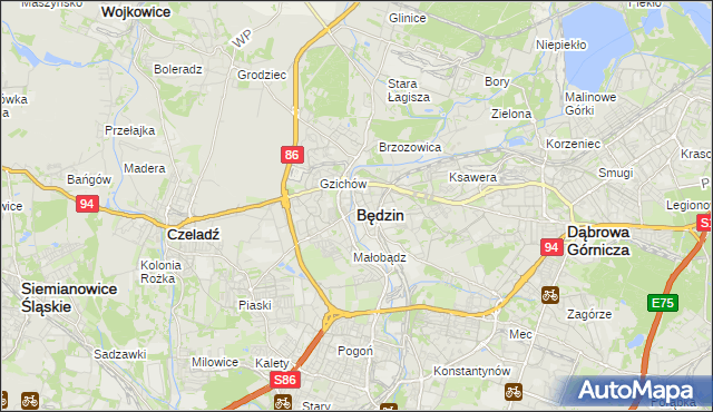 mapa Będzin, Będzin na mapie Targeo