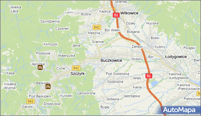mapa Buczkowice, Buczkowice na mapie Targeo