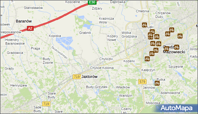 mapa Chyliczki gmina Jaktorów, Chyliczki gmina Jaktorów na mapie Targeo