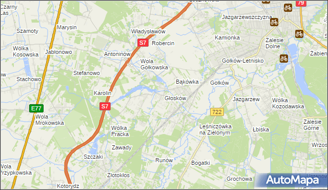 mapa Głosków gmina Piaseczno, Głosków gmina Piaseczno na mapie Targeo
