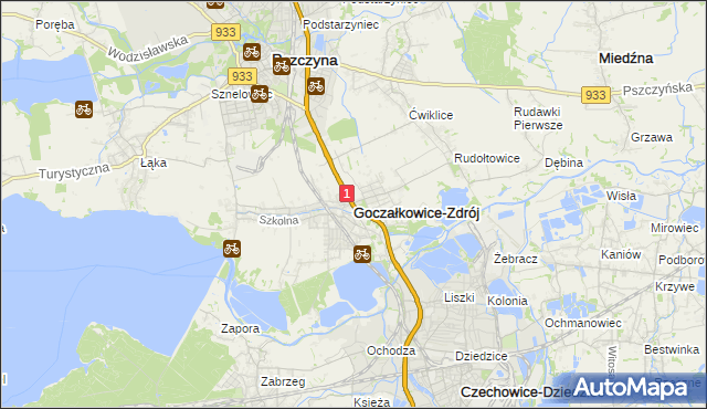 mapa Goczałkowice-Zdrój, Goczałkowice-Zdrój na mapie Targeo