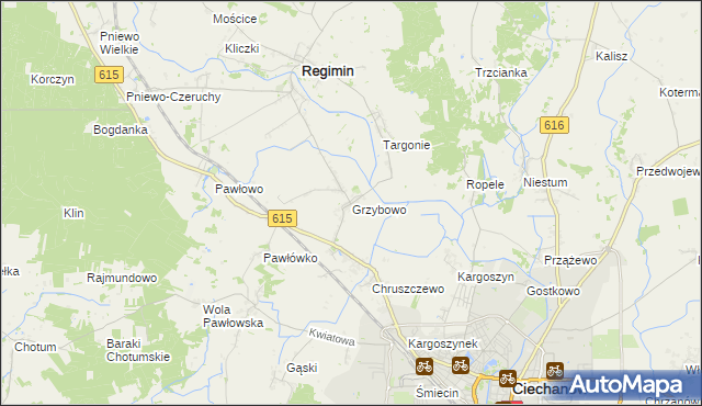 mapa Grzybowo gmina Regimin, Grzybowo gmina Regimin na mapie Targeo