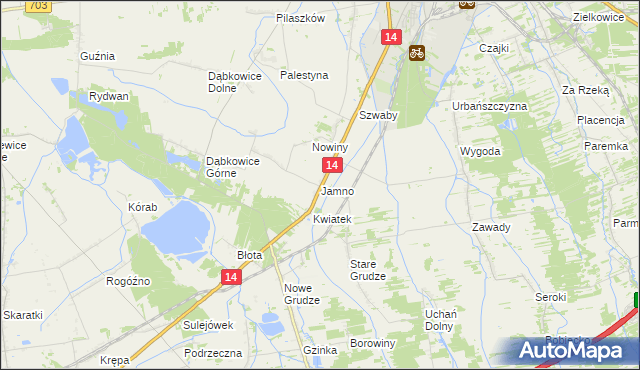 mapa Jamno gmina Łowicz, Jamno gmina Łowicz na mapie Targeo