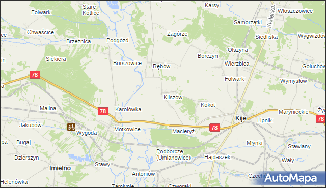 mapa Kliszów gmina Kije, Kliszów gmina Kije na mapie Targeo