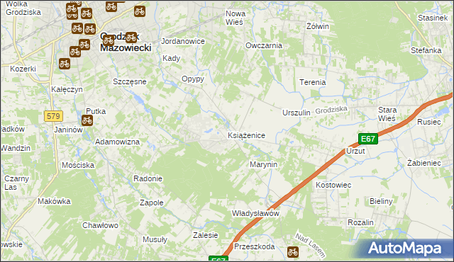 mapa Książenice gmina Grodzisk Mazowiecki, Książenice gmina Grodzisk Mazowiecki na mapie Targeo