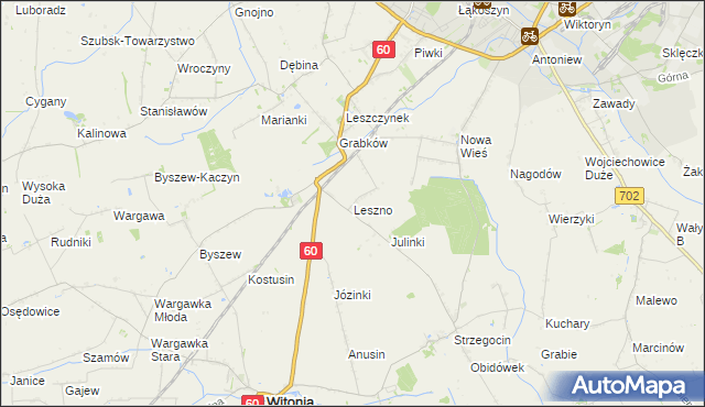mapa Leszno gmina Kutno, Leszno gmina Kutno na mapie Targeo