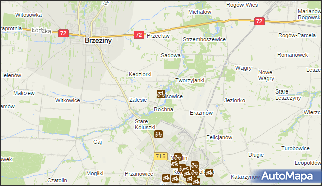 mapa Lisowice gmina Koluszki, Lisowice gmina Koluszki na mapie Targeo