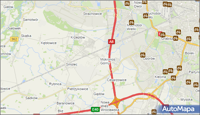 mapa Mokronos Górny, Mokronos Górny na mapie Targeo