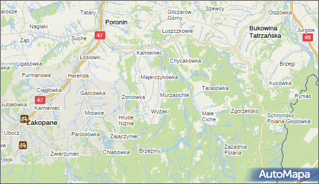 mapa Murzasichle, Murzasichle na mapie Targeo