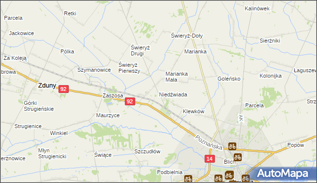 mapa Niedźwiada gmina Łowicz, Niedźwiada gmina Łowicz na mapie Targeo